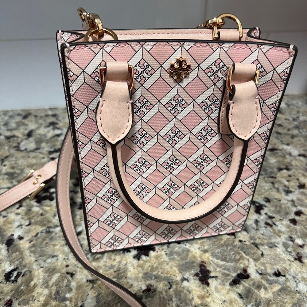 Tory Burch Light Pink Geo Logo Mini Tote (with Crossbody strap)